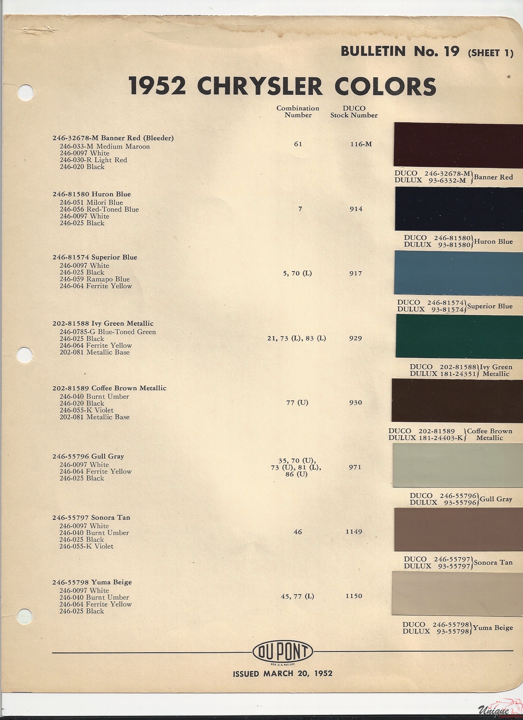 1952 Chrysler Paint Charts